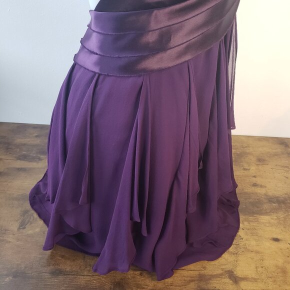 Deep Purple BCBG Fun Formal Mini Halter Dress w Pleats, Sheer Ruffle Fabric - Picture 5 of 15